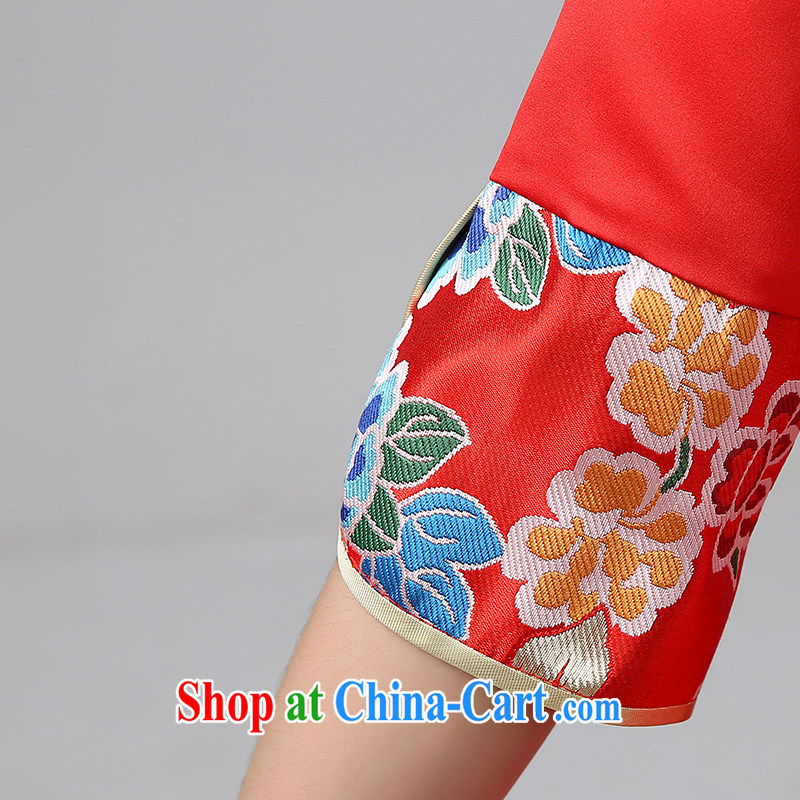 The United States and the bride's wedding dresses 2015 spring and summer, short-sleeved red bows, serving traditional Chinese Dress short skirt, cuffs Q 0040 red M, the United States, Nokia (Imeinuo), shopping on the Internet
