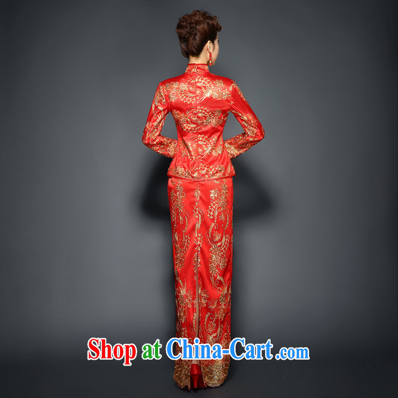 Winter outfit, red quilted Chinese wedding dress show reel service 2015 new long-sleeved, the cotton wool collar toast fall Service Bridal cheongsam dress new package mail thin XL, 100 Ka-ming, and shopping on the Internet