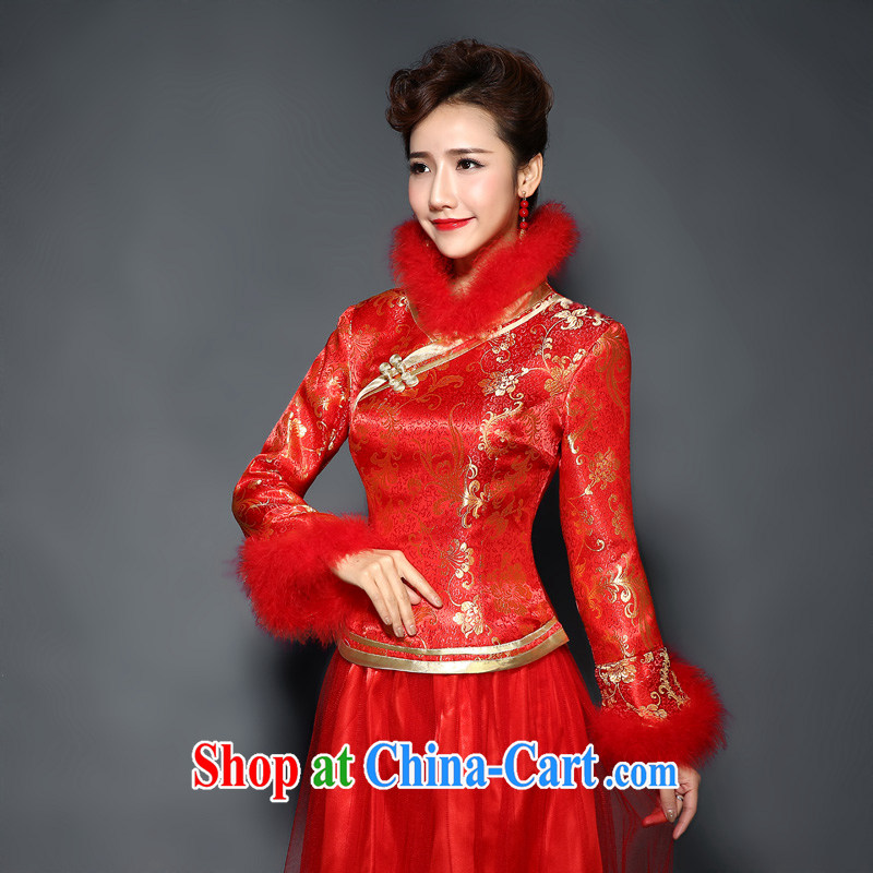 cheongsam dress uniform toast winter 2015 Winter Olympics, new, red wedding dresses long sleeved quilted thick winter clothes dresses long dresses, bride with new package mail Red. size 7 Day Shipping, 100 Ka-ming, and shopping on the Internet