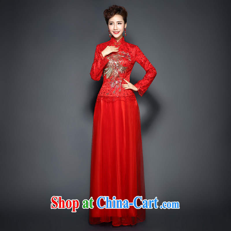 Winter, cheongsam dress girls 2015 new bride toast clothing red long dress retro wedding dresses dresses winter and cotton thick new discount package mail Red. size 7 Day Shipping, 100 Ka-ming, and shopping on the Internet