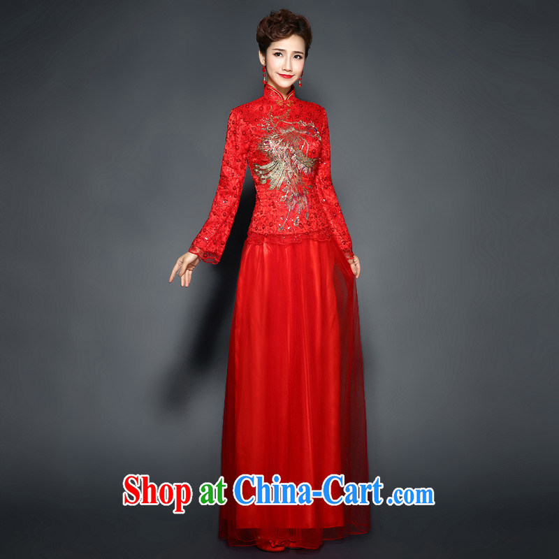 Winter, cheongsam dress girls 2015 new bride toast clothing red long dress retro wedding dresses dresses winter and cotton thick new discount package mail Red. size 7 Day Shipping, 100 Ka-ming, and shopping on the Internet