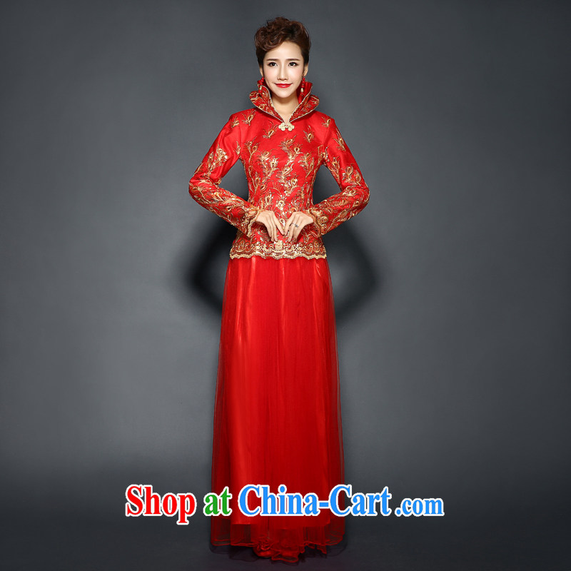 Winter dresses with bows serving red long 2015 new autumn and winter marriages served toast retro improved long-sleeved quilted winter clothing bows dress and package mail Red. size 7 Day Shipping, 100 Ka-ming, and shopping on the Internet