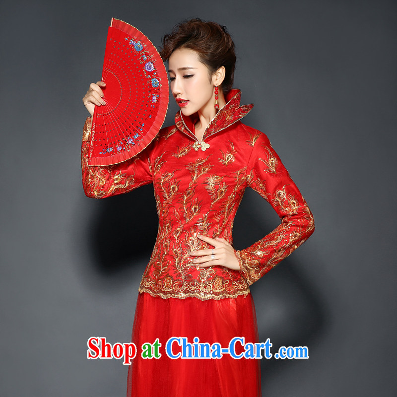 Winter dresses with bows serving red long 2015 new autumn and winter marriages served toast retro improved long-sleeved quilted winter clothing bows dress and package mail Red. size 7 Day Shipping, 100 Ka-ming, and shopping on the Internet