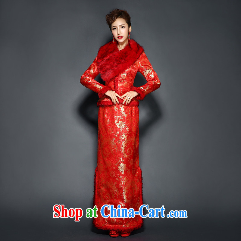 Bridal toast clothing qipao dresses new 2015 winter, long-sleeved stylish retro beauty red and white hair for long winter outfit, new and improved products bundle mail white collar. size 7 Day Shipping, 100 Ka-ming, and shopping on the Internet