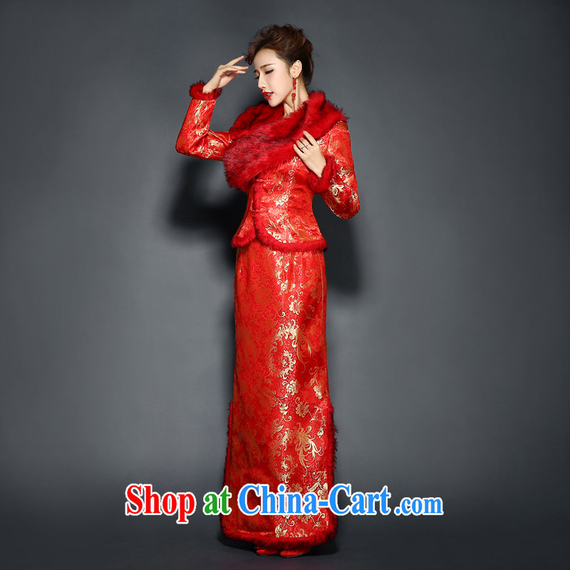 Bridal toast clothing qipao dresses new 2015 winter, long-sleeved stylish retro beauty red and white hair for long winter outfit, new and improved products bundle mail white collar. size 7 Day Shipping, 100 Ka-ming, and shopping on the Internet