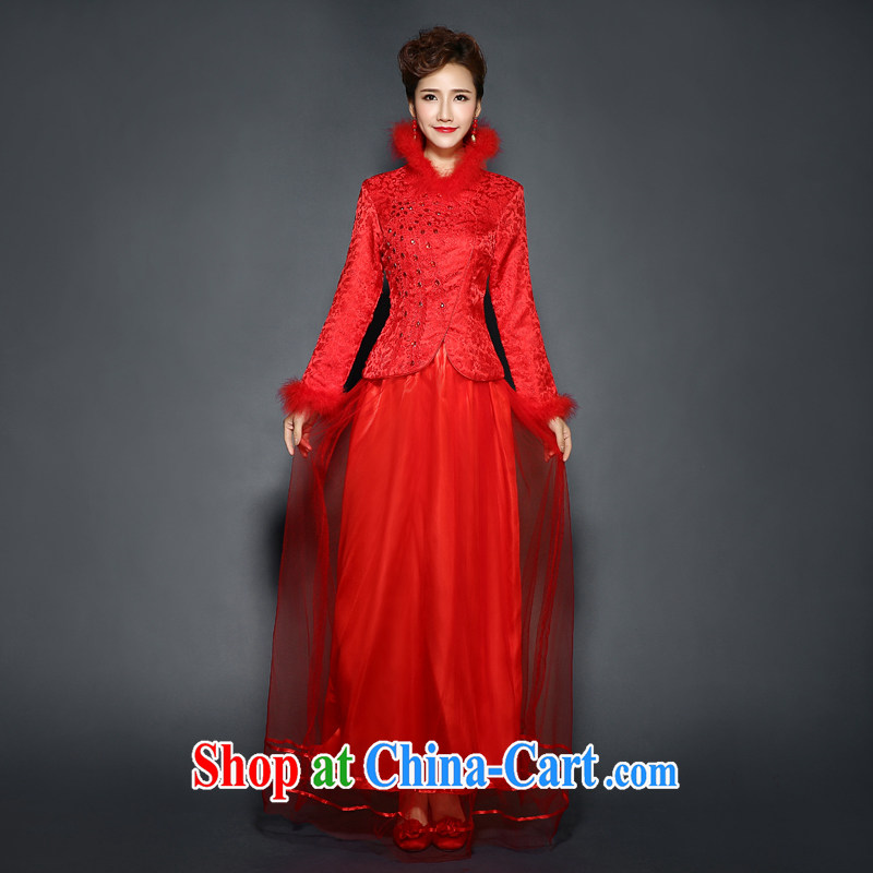 Red dresses winter clothing long-sleeved wedding dresses winter hair clip cotton thick bridal with 2015 new stylish and cultivating their bows, new bundle e-mail Red. size 7 Day Shipping, 100 Ka-ming, and shopping on the Internet