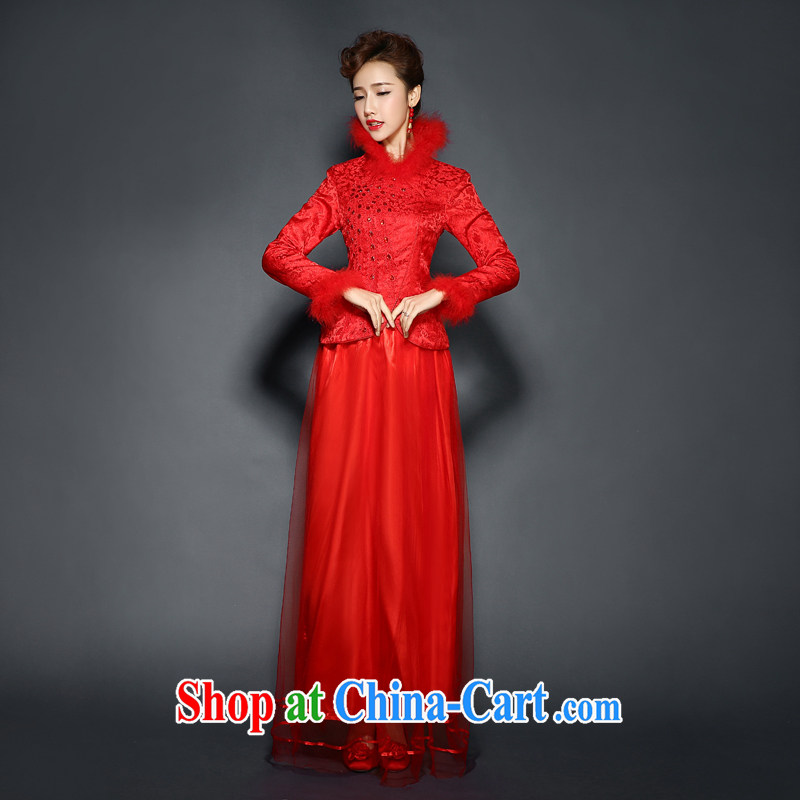 Red dresses winter clothing long-sleeved wedding dresses winter hair clip cotton thick bridal with 2015 new stylish and cultivating their bows, new bundle e-mail Red. size 7 Day Shipping, 100 Ka-ming, and shopping on the Internet