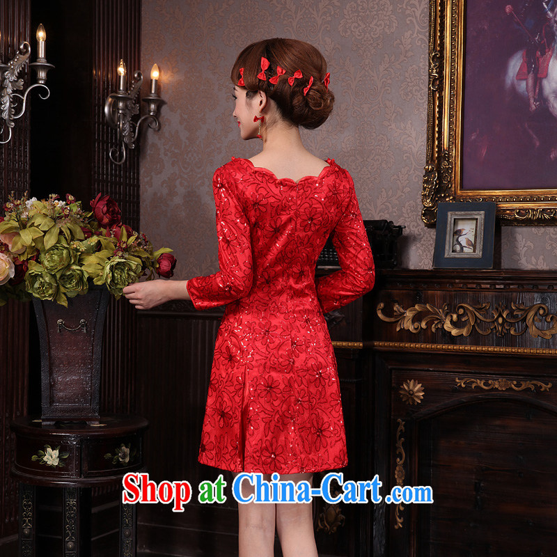 A good service is 2014 new winter the bride's toast clothing wedding dress red short Chinese woman dresses red 9 cuff XL 2, service is good, and shopping on the Internet