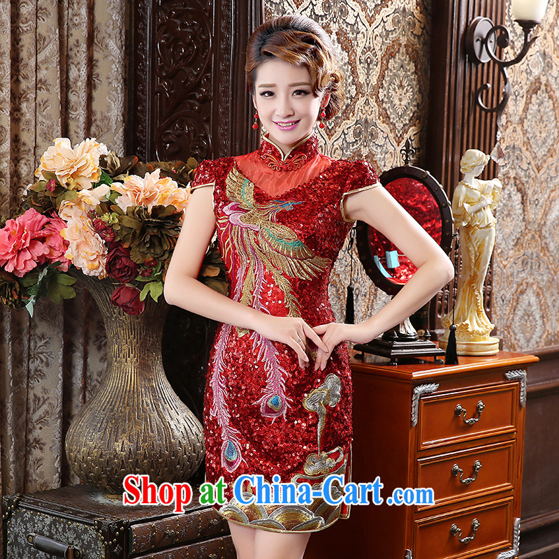 Wedding dress girls dresses improved marriages red short, new 2015 spring Chinese improved stylish bows. cheongsam dress New Products promotions Red. size 7 Day Shipping, 100 Ka-ming, and shopping on the Internet