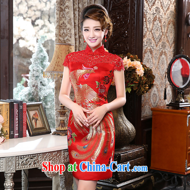 High quality lace cheongsam toast Service Bridal Wedding Gown dress dresses wedding dresses toast red short, Phoenix embroidery dresses 2015 new package mail red S, 100 Ka-ming, and shopping on the Internet