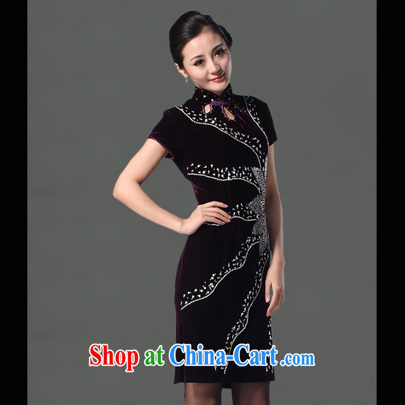 Factory outlets 2013 stylish velour cheongsam dress improved Fashion Show dress, long, plush robes Chinese in dark green cuff XXXL