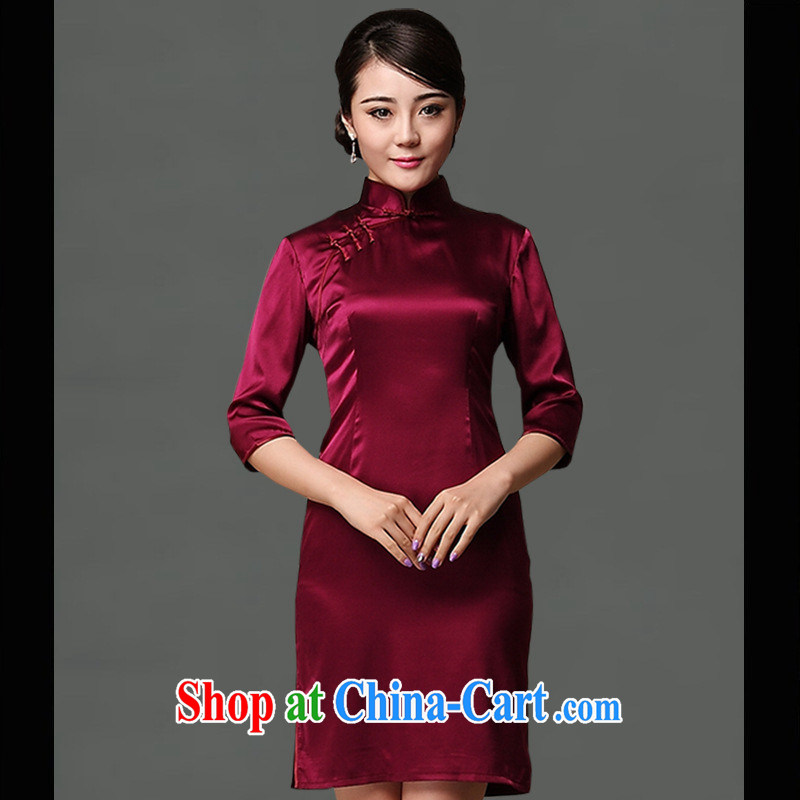 As regards new pre-sales fall 2014 with Silk Cheongsam sauna silk Ethnic Wind solid color sleeves, Silk Cheongsam maroon XXL