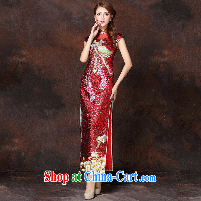 2014 new female high-quality to the embroidery nail Pearl three-dimensional Phoenix long open's dresses wedding dresses serving red XXXL