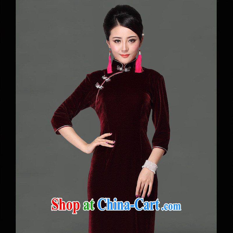 As regards genuine high quality gold velour long cheongsam dress stylish and improved 5-color a pixel long, short, dark green dresses long, other codes each code plus 20