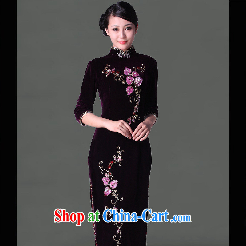 2014 New staple-ju long robes, plush robes fall and winter long-sleeved qipao improved stylish dresses wholesale purple cuff in XXXL