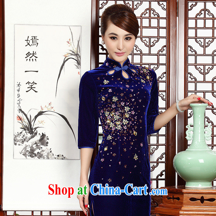 As regards new 2014 staples Pearl antique dresses pipa ends gold velour cheongsam dress daily short 231 purple XXXL