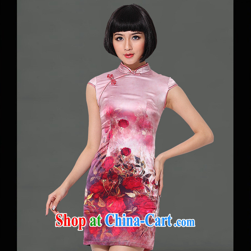 As regards creative first, genuine new Silk short-sleeved short, heavy Silk Cheongsam 2014 daily spring and summer dresses red XXL