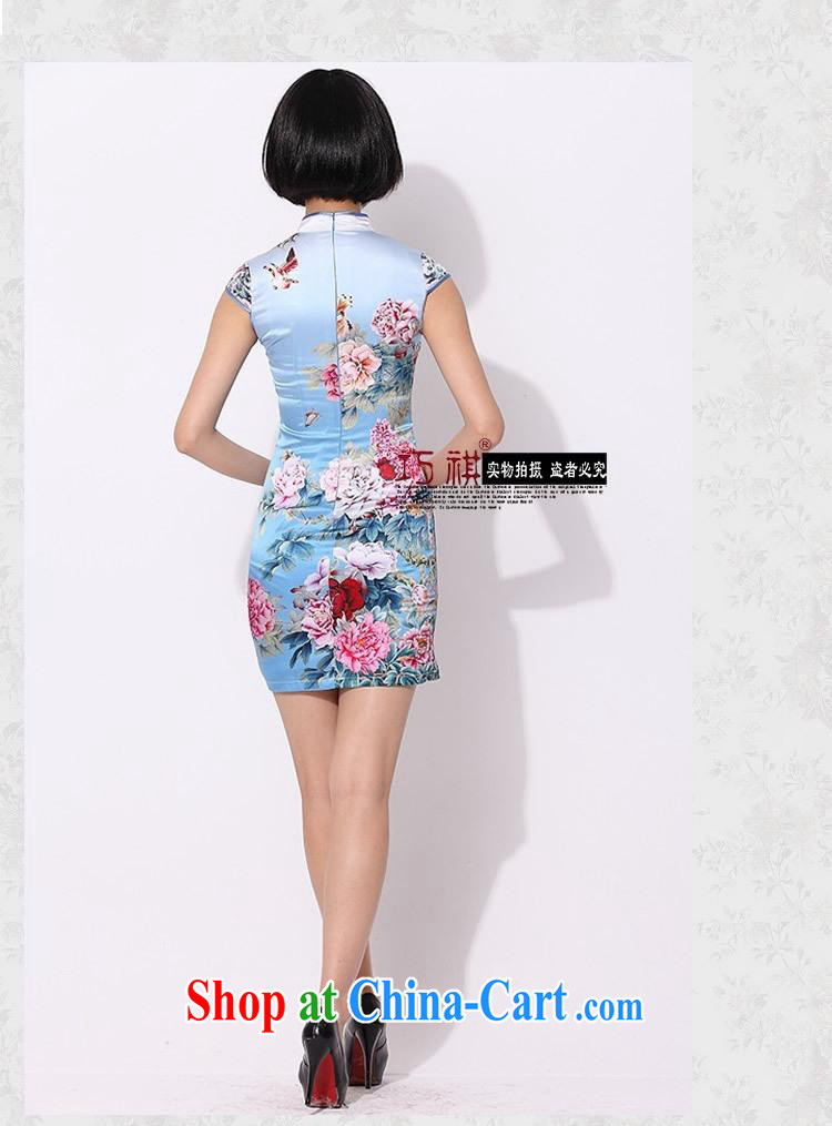 As regards genuine Silk Cheongsam high retro daily positioning improved cheongsam dress Ethnic Wind stamp cheongsam dress blue XXL pictures, price, brand platters! Elections are good character, the national distribution, so why buy now enjoy more preferential! Health