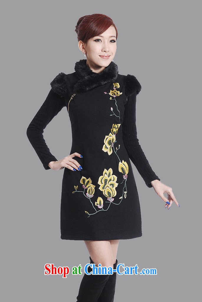 spend the winter clothes new cheongsam dress Chinese Chinese improved the collar embroidered wool collar wool dresses? dress black 2 XL pictures, price, brand platters! Elections are good character, the national distribution, so why buy now enjoy more preferential! Health