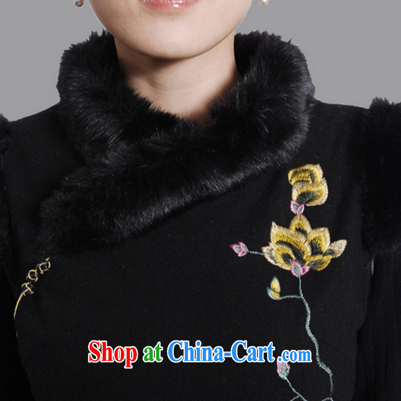 spend the winter clothes new cheongsam dress Chinese Chinese improved the collar embroidered wool collar wool dresses? dress black 2 XL, spend figure, shopping on the Internet