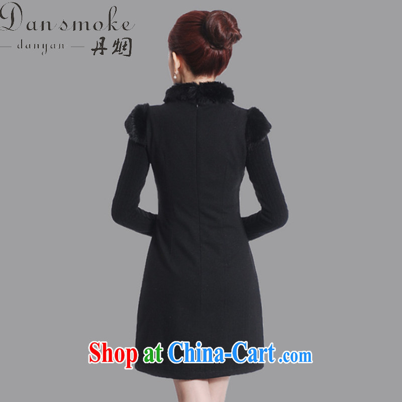 Bin Laden smoke winter clothes new cheongsam dress Chinese Chinese improved the collar embroidered wool collar wool dresses? black dress 2 XL, Bin Laden smoke, shopping on the Internet