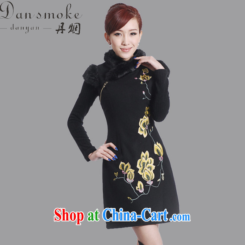Bin Laden smoke winter clothes new cheongsam dress Chinese Chinese improved the collar embroidered wool collar wool dresses? black dress 2 XL, Bin Laden smoke, shopping on the Internet