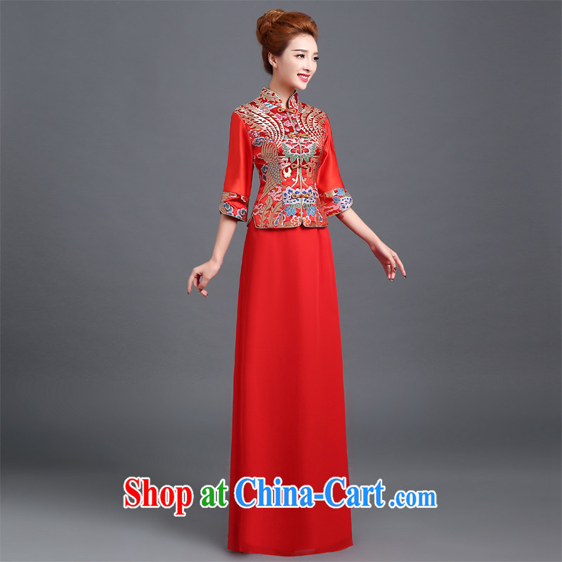 100 the ball toast clothing dresses 2015 fall and winter, the cheongsam dress red retro bridal wedding toast serving long-sleeved beauty serving toast cheongsam dress red L, 100-ball (Ball Lily), online shopping