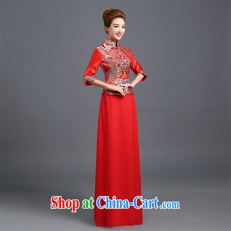 100 the ball toast clothing dresses 2015 fall and winter, the cheongsam dress red retro bridal wedding toast serving long-sleeved beauty serving toast cheongsam dress red L, 100-ball (Ball Lily), online shopping