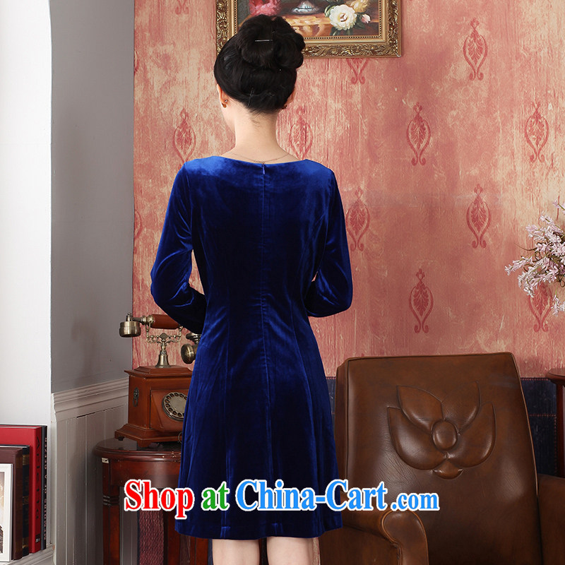 East noble counters are no cuff-cultivating pure color Eurasian embroidery short, non-truck velour cheongsam girls dresses short blue XXL, Oriental and nobles, and shopping on the Internet
