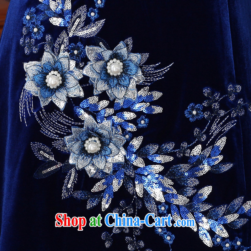 East noble counters are no cuff-cultivating pure color Eurasian embroidery short, non-truck velour cheongsam girls dresses short blue XXL, Oriental and nobles, and shopping on the Internet