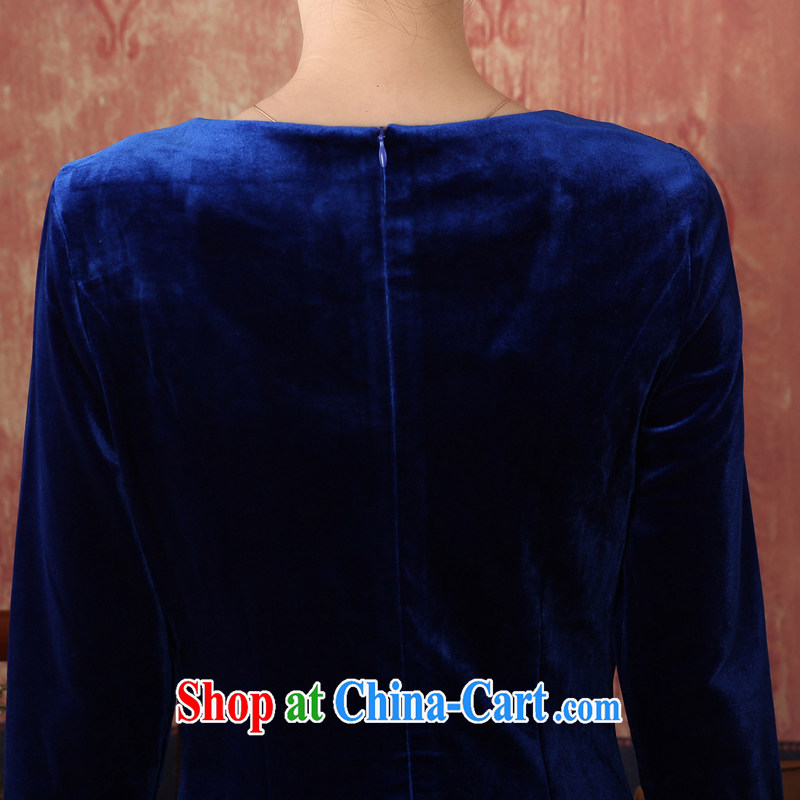 East noble counters are for cultivating long-sleeved-Solid Color plant embroidery short wool purple cheongsam elegant elegant female dresses short blue XXL, Oriental and nobles, and shopping on the Internet