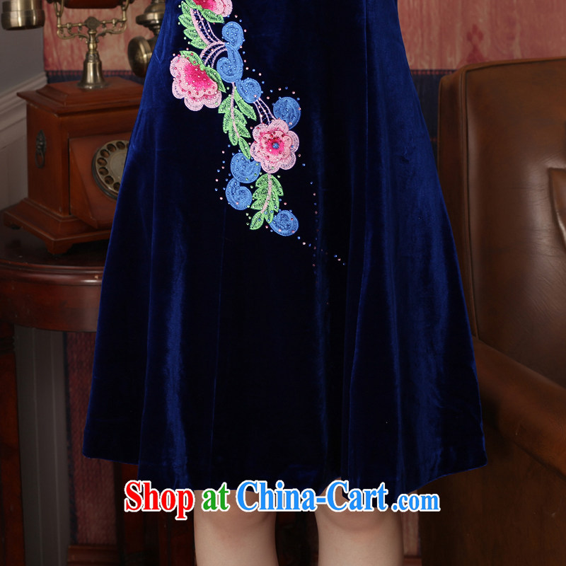 East noble counters are for cultivating long-sleeved-Solid Color plant embroidery short wool purple cheongsam elegant elegant female dresses short blue XXL, Oriental and nobles, and shopping on the Internet