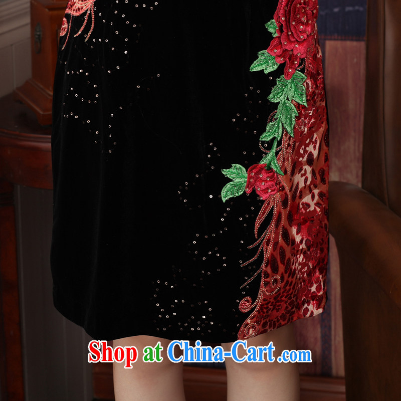 East noble counters are for spring 2014 with new long-sleeved velvet cheongsam dress decorated with three-dimensional embroidery stylish and elegant solid skirt package mail XXL, Oriental and nobles, and shopping on the Internet