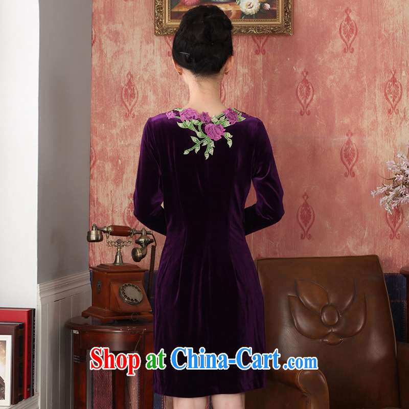 East noble counters are, spring 2015 the new velvet cheongsam long-sleeved short, elegant and airy beauty dresses purple XXL, Oriental and nobles, and shopping on the Internet
