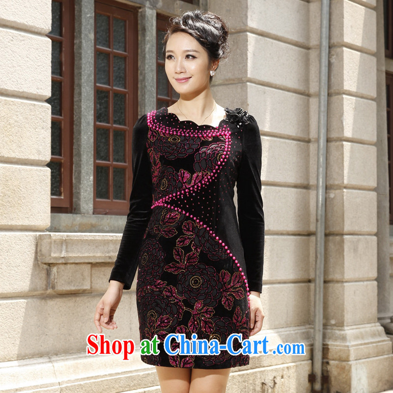 East noble counters are for spring 2015 with new long-sleeved velvet cheongsam dress hook spent three-dimensional embroidery short XXL, Oriental and nobles, and shopping on the Internet