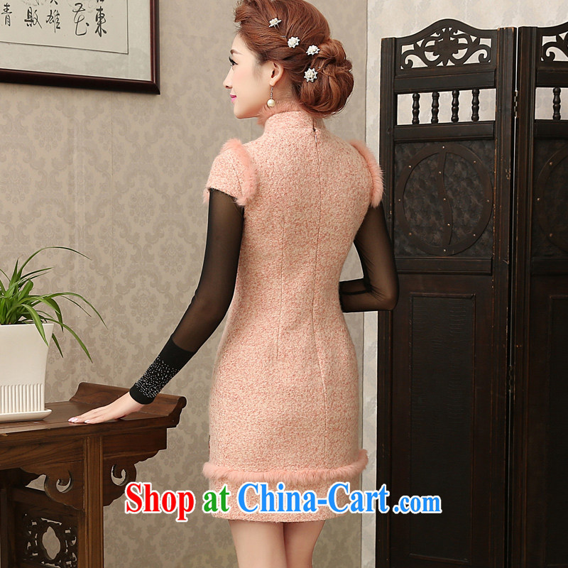 Early Morning, winter clothing new 2014 rabbit hair thick hair so the retro style Tang women daily cheongsam dress meat pink XXXL morning land, and, on-line shopping