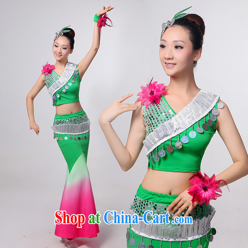 I should be grateful if you would arrange for Performing Arts Hong Kong dream new Dai dance Yunnan Peacock Dance dancers, cultivating crowsfoot skirt HXYM 0033 green gradient XXXXL, Hong Kong I should be grateful if you visit performing arts, shopping on