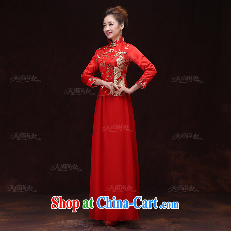 Rain was Yi 2015 new wedding dresses bows Service Bridal long-sleeved long red dresses winter women Chinese qipao QP 571 red XL pictures, price, brand platters! Elections are good character, the national distribution, so why buy now enjoy more preferential! Health