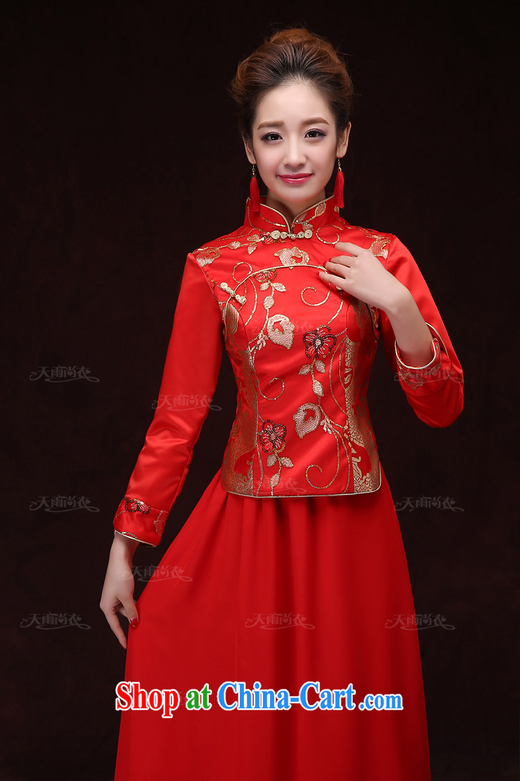 Rain was Yi 2015 new wedding dresses bows Service Bridal long-sleeved long red dresses winter women Chinese qipao QP 571 red XL pictures, price, brand platters! Elections are good character, the national distribution, so why buy now enjoy more preferential! Health