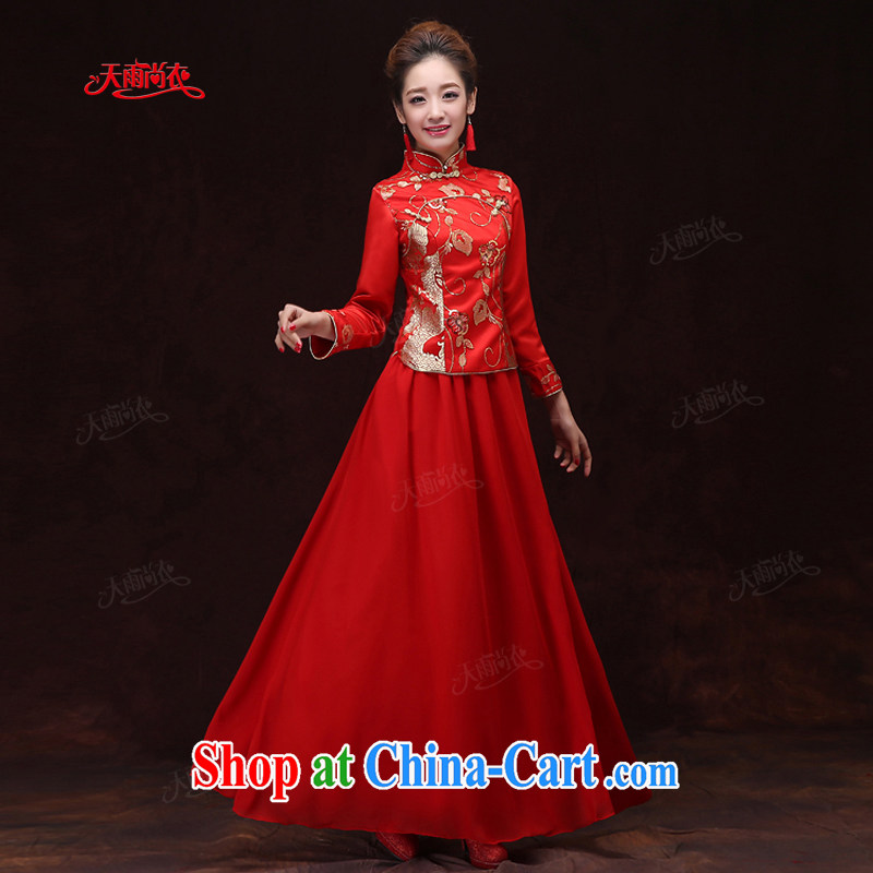 Rain is still Yi 2015 new wedding dresses toast clothing bridal long-sleeved long red dresses winter women Chinese qipao QP 571 red XL, rain is clothing, and shopping on the Internet