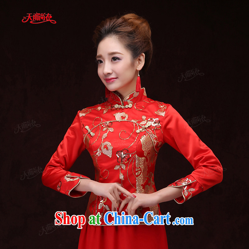 Rain is still Yi 2015 new wedding dresses toast clothing bridal long-sleeved long red dresses winter women Chinese qipao QP 571 red XL, rain is clothing, and shopping on the Internet