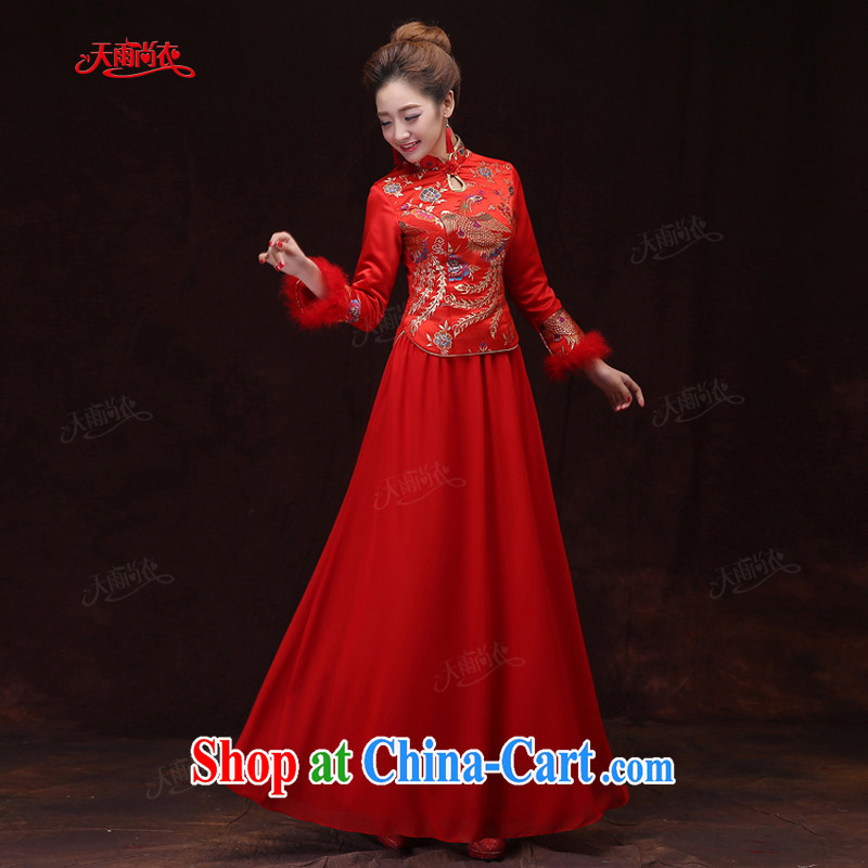 Rain is still Yi 2015 new wedding dresses bridal winter clothing long-sleeved long, red phoenix embroidered winter women dresses QP 572 red XL, rain is clothing, and shopping on the Internet