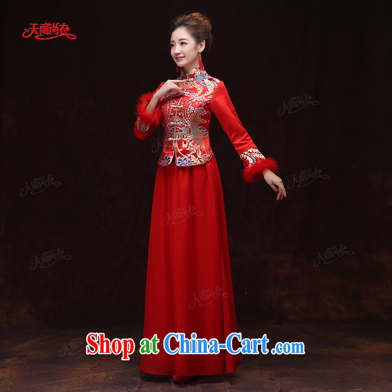 Rain is still Yi 2015 new wedding dresses toast serving Chinese hotel wedding bridal journey, long-sleeved red warm winter outfit QP 573 red XL, rain is clothing, and shopping on the Internet