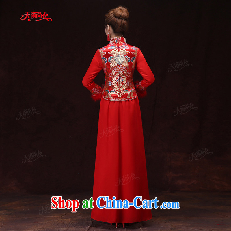 Rain is still Yi 2015 new wedding dresses toast serving Chinese hotel wedding bridal journey, long-sleeved red warm winter outfit QP 573 red XL, rain is clothing, and shopping on the Internet