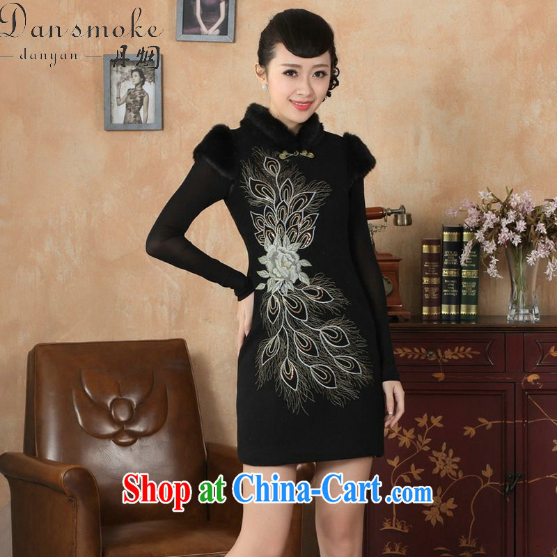 spend the winter clothes cheongsam dress Chinese Chinese improved, gross for their wool dresses? The cotton short cheongsam dress dress - A black 2 XL
