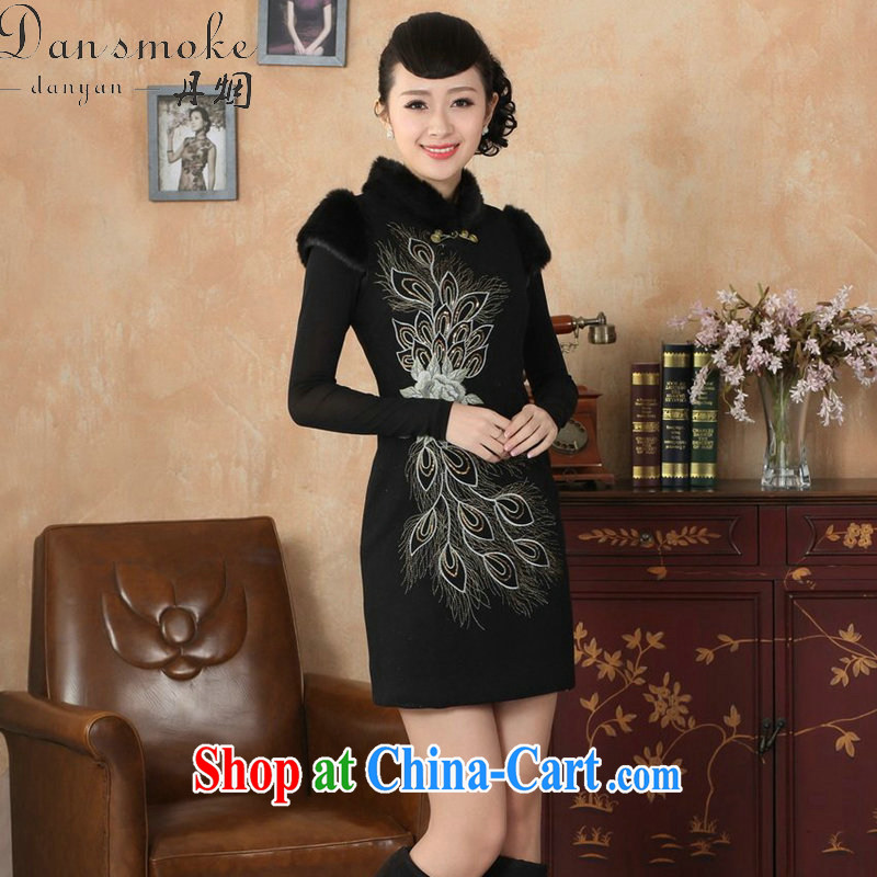 spend the winter clothes cheongsam dress Chinese Chinese improved, gross for their wool is the cheongsam dress cotton short cheongsam dress dress - A black 2 XL, Bin Laden smoke, shopping on the Internet