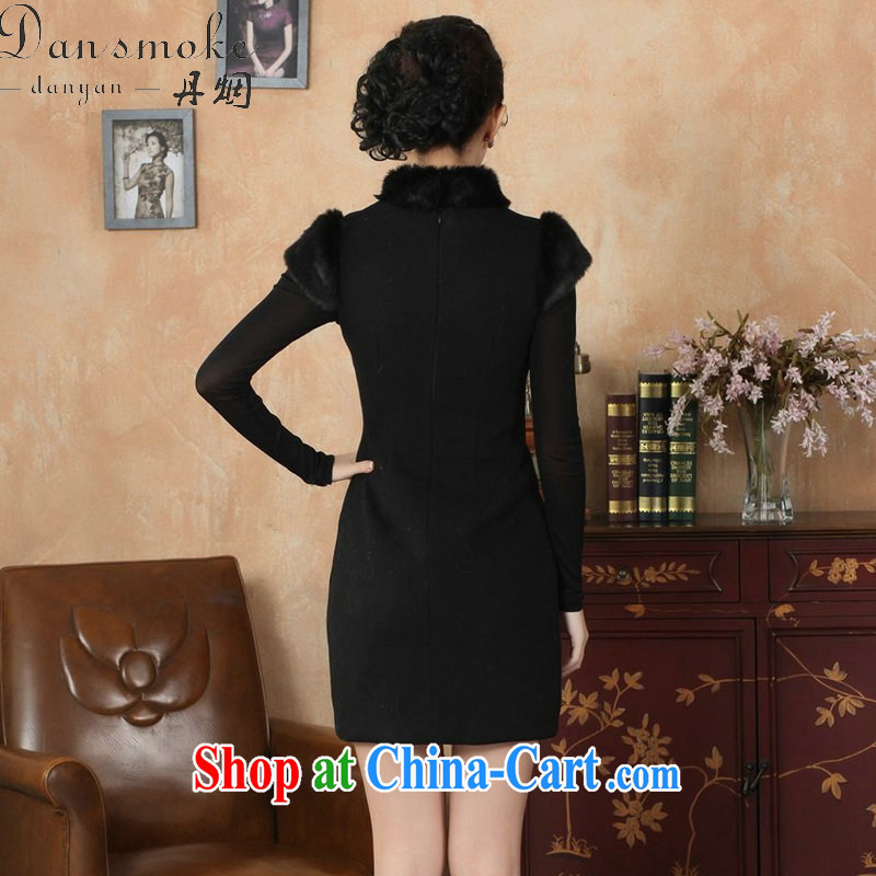 spend the winter clothes cheongsam dress Chinese Chinese improved, gross for their wool is the cheongsam dress cotton short cheongsam dress dress - A black 2 XL, Bin Laden smoke, shopping on the Internet