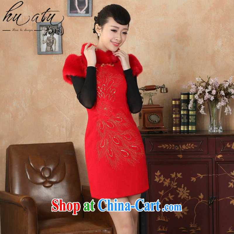spend the winter clothes cheongsam dress Chinese Chinese improved, gross for their wool is the cheongsam dress cotton short cheongsam dress dress red 2 XL, figure, and shopping on the Internet