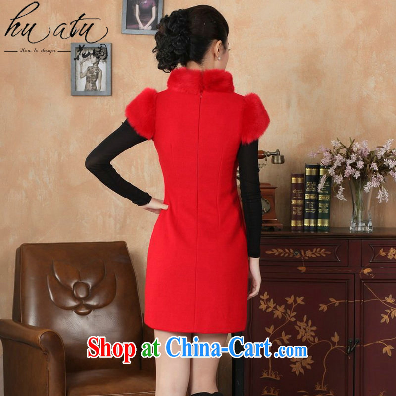 spend the winter clothes cheongsam dress Chinese Chinese improved, gross for their wool is the cheongsam dress cotton short cheongsam dress dress red 2 XL, figure, and shopping on the Internet