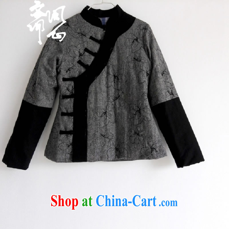 q heart Id al-Fitr in winter, the question as soon as possible and girls, Chinese tile National wind manual tray snaps quilted coat jacket WXZ 1 gray embroidered linen quilted coat L code purely manual 15 Day Shipping, ask a vegetarian, shopping on the In